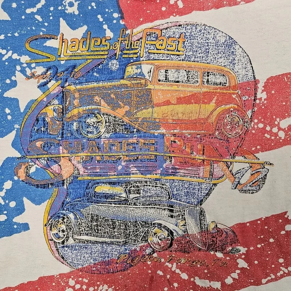 Vintage Classic Car American Flag AOP Tshirt Large 90s Singlestitch Grunge USA